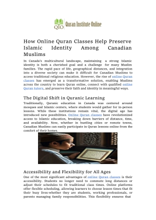 How Online Quran Classes Help Preserve Islamic Identity Among Canadian Muslims