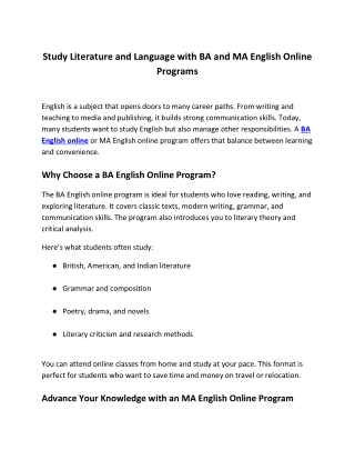Study Literature and Language with BA and MA English Online Programs