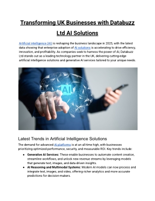 Transforming UK Businesses with Databuzz Ltd AI Solutions