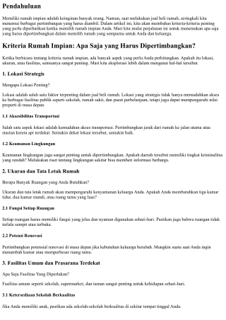 Kriteria Rumah Impian: Apa Saja yang Harus Dipertimbangkan?