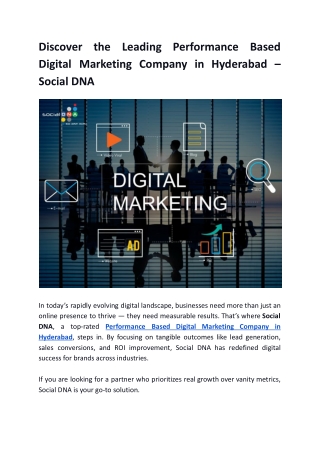 Discover the Leading Performance Based Digital Marketing Company in Hyderabad