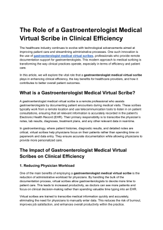 The Role of a Gastroenterologist Medical Virtual Scribe in Clinical Efficiency