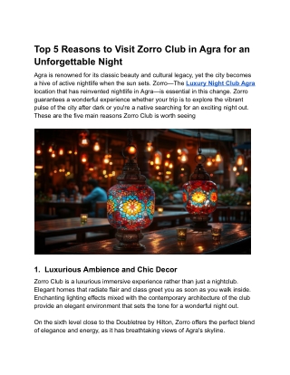 Top 5 Reasons to Visit Zorro Club Agra  Luxury Nightlife Experience