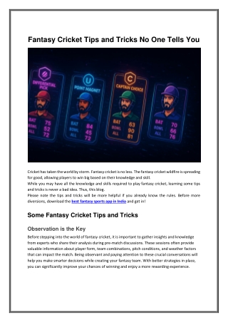 Fantasy Cricket Tips and Tricks to Increase the Winning Potential