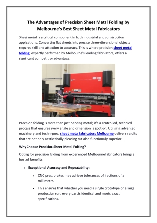 The Advantages of Precision Sheet Metal Folding by Melbourne's Best Sheet Metal Fabricators
