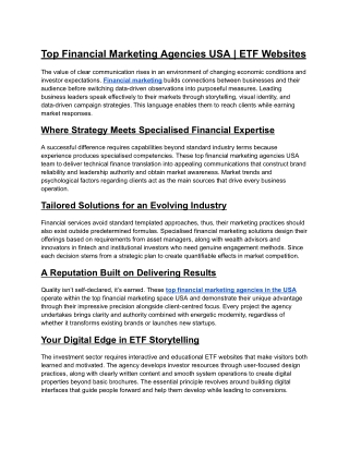 Top Financial Marketing Agencies USA And ETF Websites