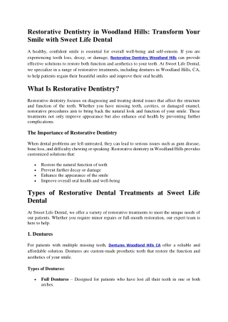 Restorative Dentistry in Woodland Hills: Transform Your Smile with Sweet Life De