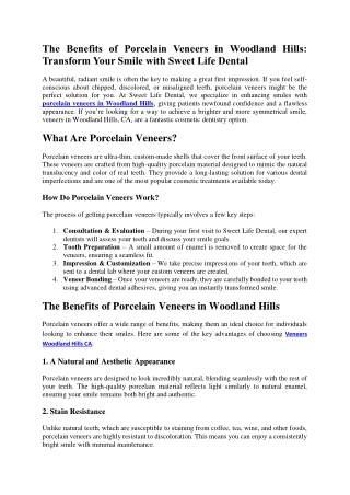 The Benefits of Porcelain Veneers in Woodland Hills: Transform Your Smile with S