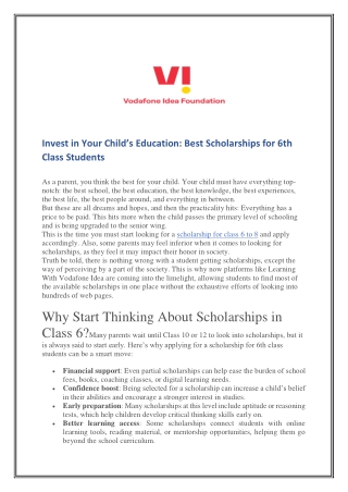 Invest in Your Child’s Education Best Scholarships for 6th Class Students (1)