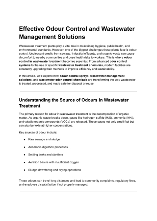 Effective Odour Control and Wastewater Management Solutions