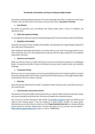 The Benefits of Gas Boilers and Tips for Finding the Right Installer