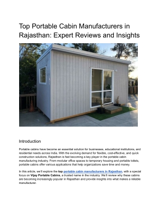 Top Portable Cabin Manufacturers in Rajasthan: Expert Reviews and Insights