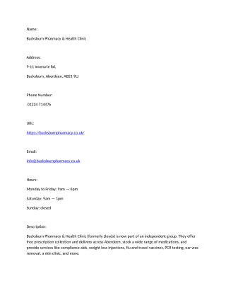 Bucksburn Pharmacy & Health Clinic