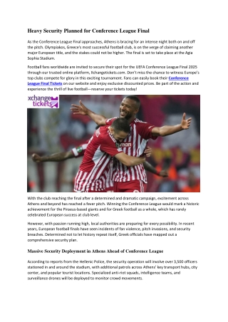 Heavy Security Planned for Conference League Final