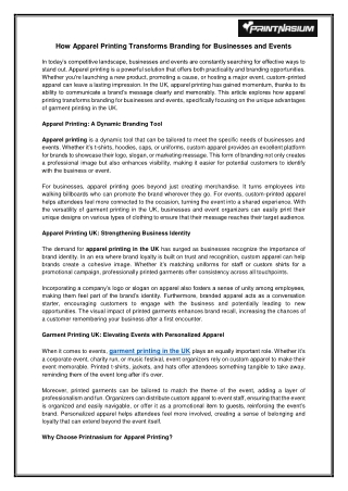 How Apparel Printing Transforms Branding for Businesses and Events