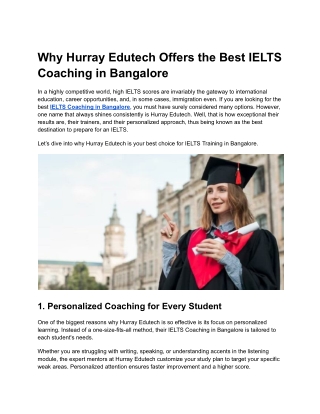 Why Hurray Edutech Offers the Best IELTS Coaching in Bangalore