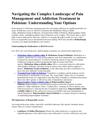Pain Management and Addiction Treatment in Pakistan