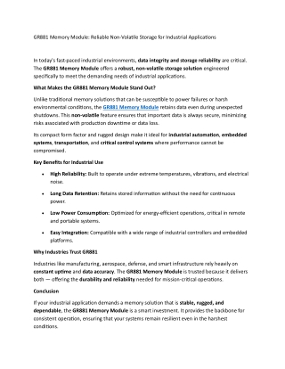 GR881 Memory Module Reliable Non-Volatile Storage for Industrial Applications