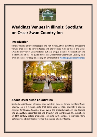 Weddings Venues in Illinois Spotlight on Oscar Swan Country Inn