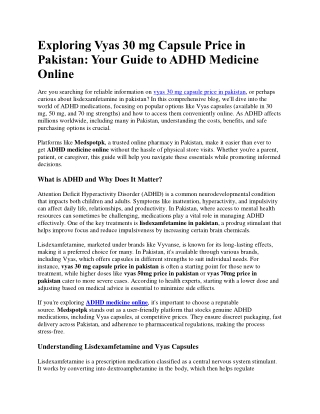 Exploring Vyas 30 mg Capsule Price in Pakistan