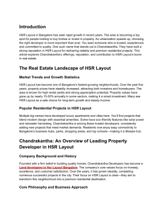 Property Developers in HSR Layout Bangalore