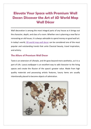 Elevate Your Space with Premium Wall Decor Discover the Art of 3D World Map Wall Décor