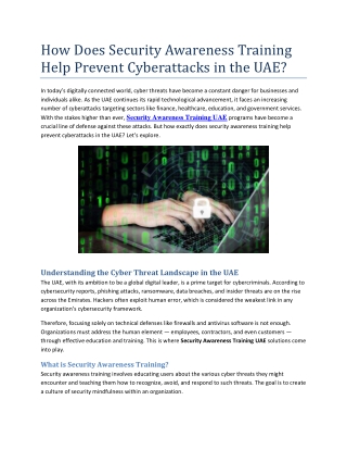 How Does Security Awareness Training Help Prevent Cyberattacks in the UAE