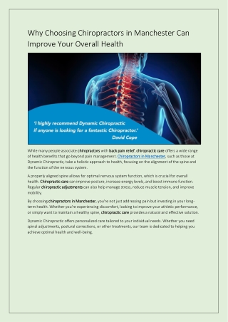 Why Choosing Chiropractors in Manchester Can Improve Your Overall Health