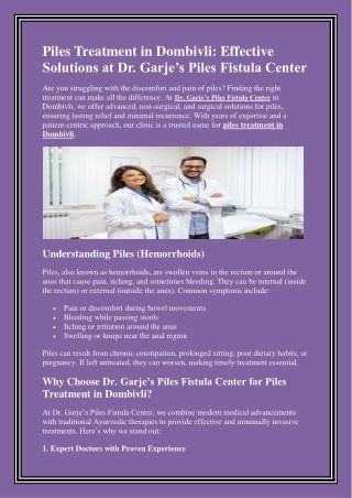 Piles Treatment in Dombivli