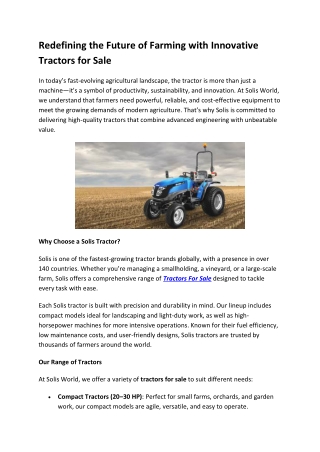 Redefining the Future of Farming with Innovative Tractors for Sale