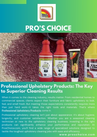 Professional Upholstery Products The Key to Superior Cleaning Results