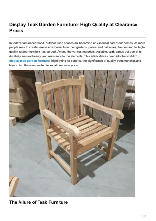 Display Teak Garden Furniture High Quality at Clearance Prices