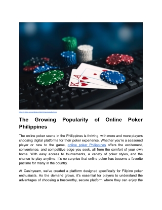 BLOG CONTENT 1 _ Month 20 _ The Growing Popularity of Online Poker Philippines