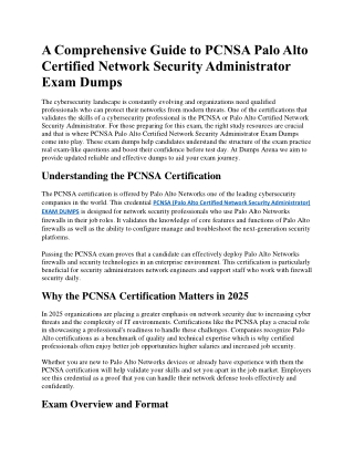 Guide to PCNSA Palo Alto Certified Network Security Administrator Exam Dumps