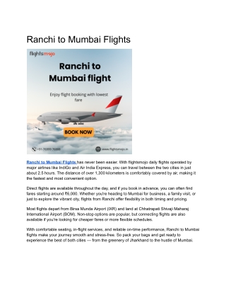 Cheap Ranchi to Mumbai Flight Tickets