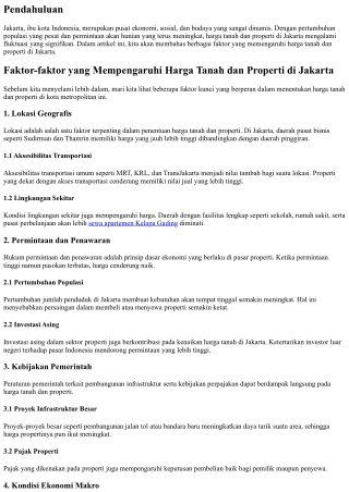 Faktor-faktor yang Mempengaruhi Harga Tanah dan Properti di Jakarta