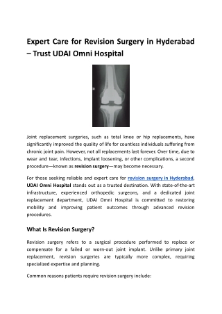 Expert Care for Revision Surgery in Hyderabad – Trust UDAI Omni Hospital