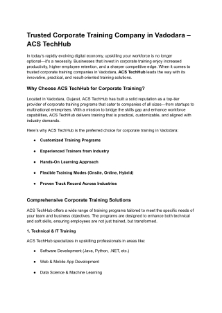 Trusted Corporate Training Company in Vadodara – ACS TechHub