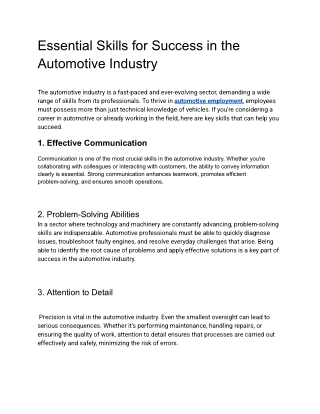 Essential Skills for Success in the Automotive Industry