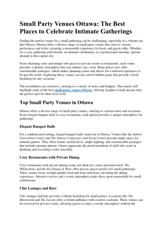 Small Party Venues Ottawa: The Best Places to Celebrate Intimate Gatherings