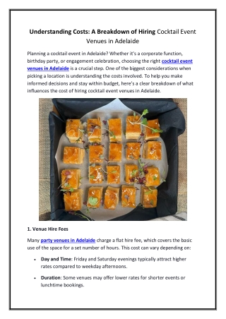 Understanding Costs A Breakdown of Hiring Cocktail Event Venues in Adelaide