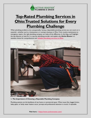 Top-Rated Plumbing Services in Ohio: Trusted Solutions for Every Plumbing