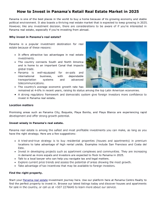 How to Invest in Panama’s Retail Real Estate Market in 2025