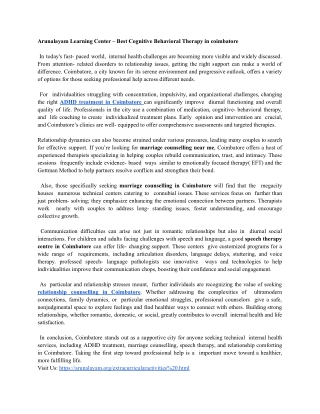 _Best Cognitive Behavioral Therapy in coimbatore