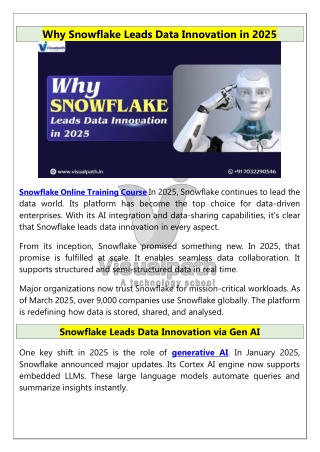 Snowflake Online Training Course Snowflake Course - Visualpath