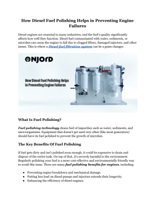 How Diesel Fuel Polishing Helps in Preventing Engine Failures