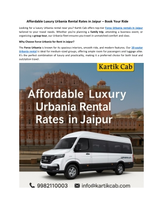 Affordable Luxury Urbania Rental Rates in Jaipur – Book Your Ride