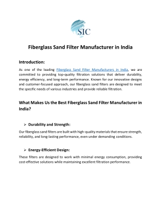 Fiber Glass and Filter Manufacturer in India- SIC