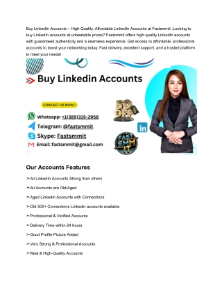 Buy LinkedIn Accounts – High-Quality, Affordable LinkedIn Accounts at Fastsmmit ,Looking to buy LinkedIn accounts at unb