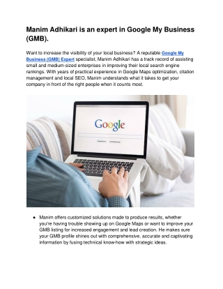 Manim Adhikari is an expert in Google My Business (GMB)